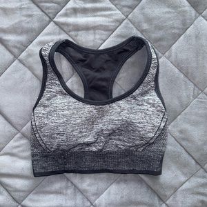 Grey and black sports bra